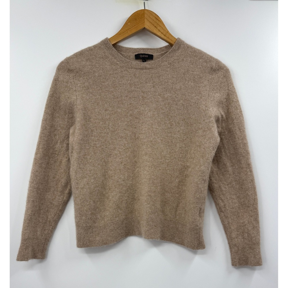 Quince Mongolian Cashmere Crewneck Sweater Womens Large Oatmeal Tan Knit L